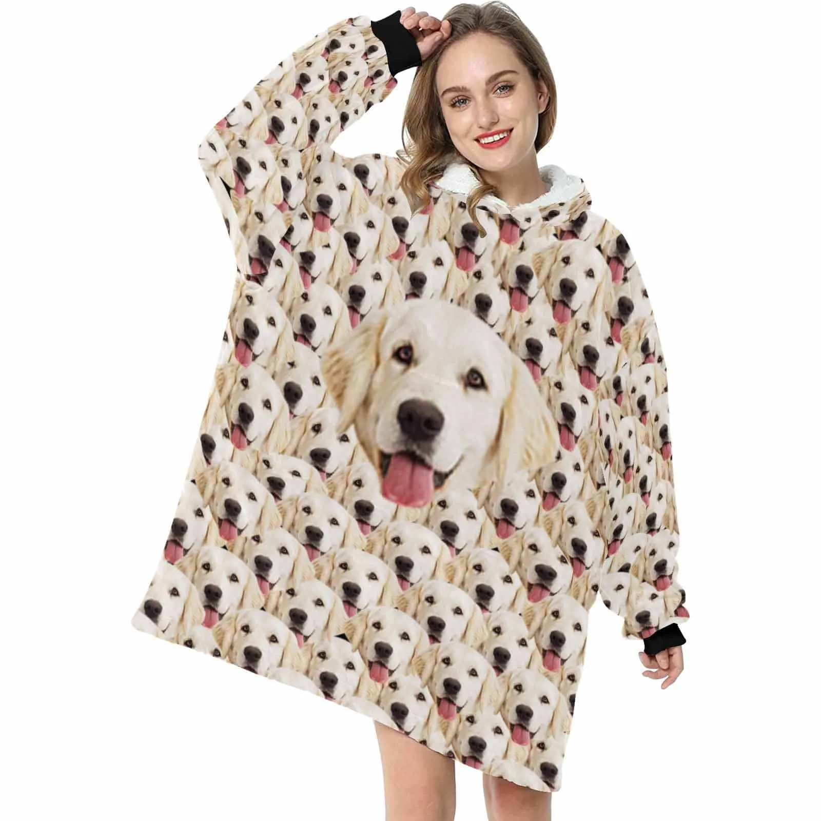 Custom Dog's Face Seamless Hooded Pajama Fleece Loungewear