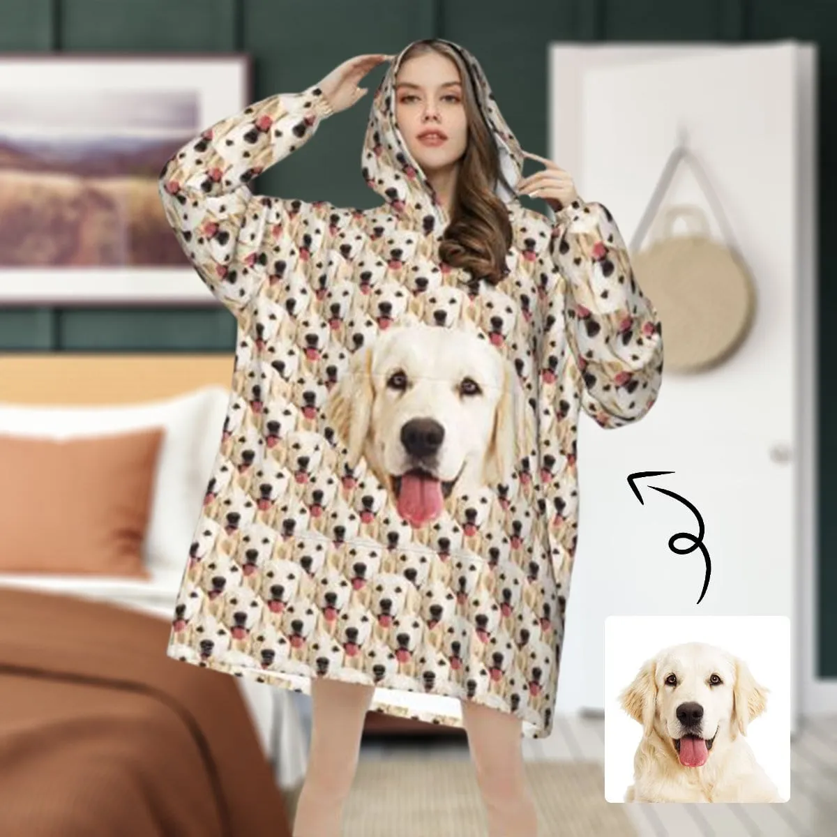 Custom Dog's Face Seamless Hooded Pajama Fleece Loungewear