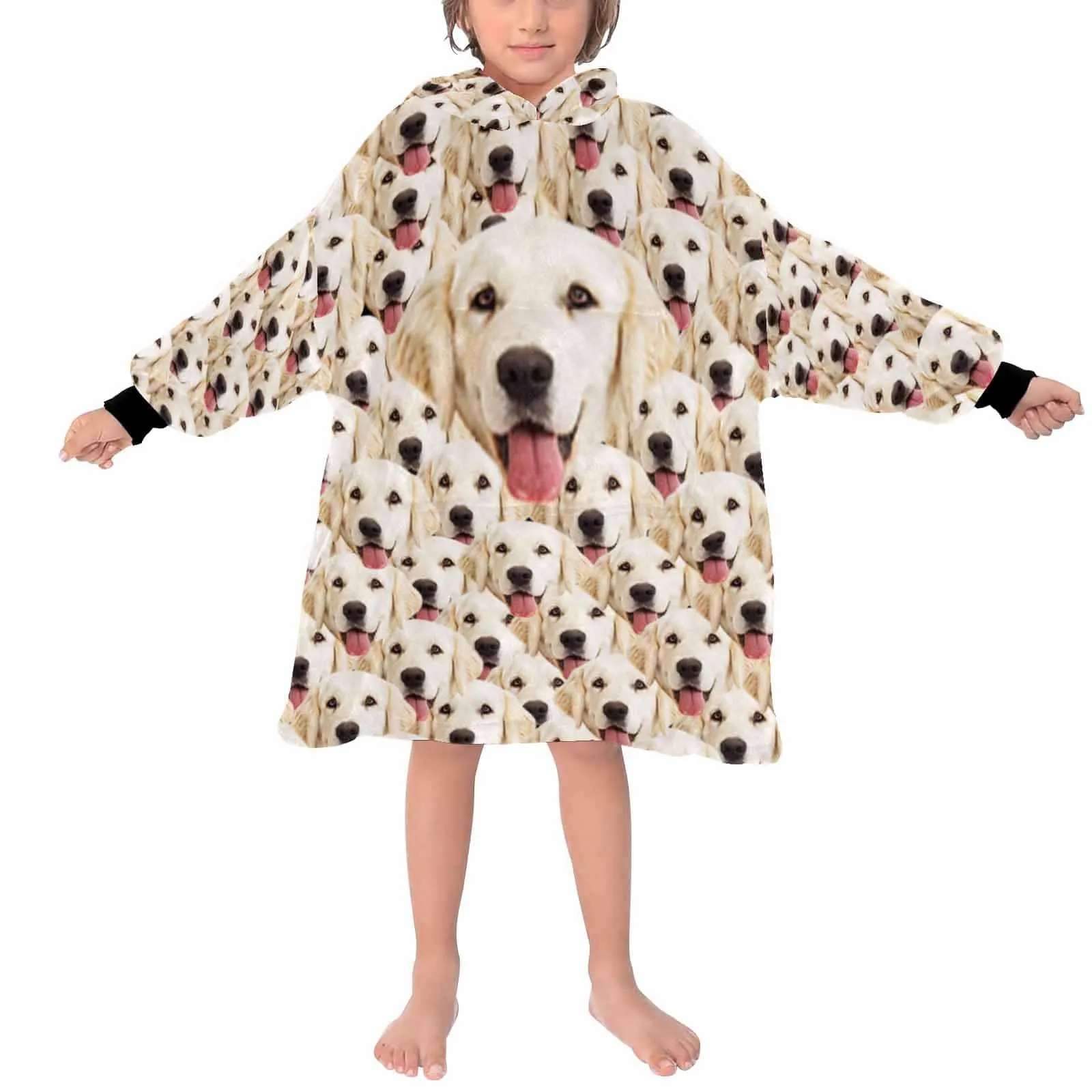Custom Dog's Face Seamless Hooded Pajama Fleece Loungewear