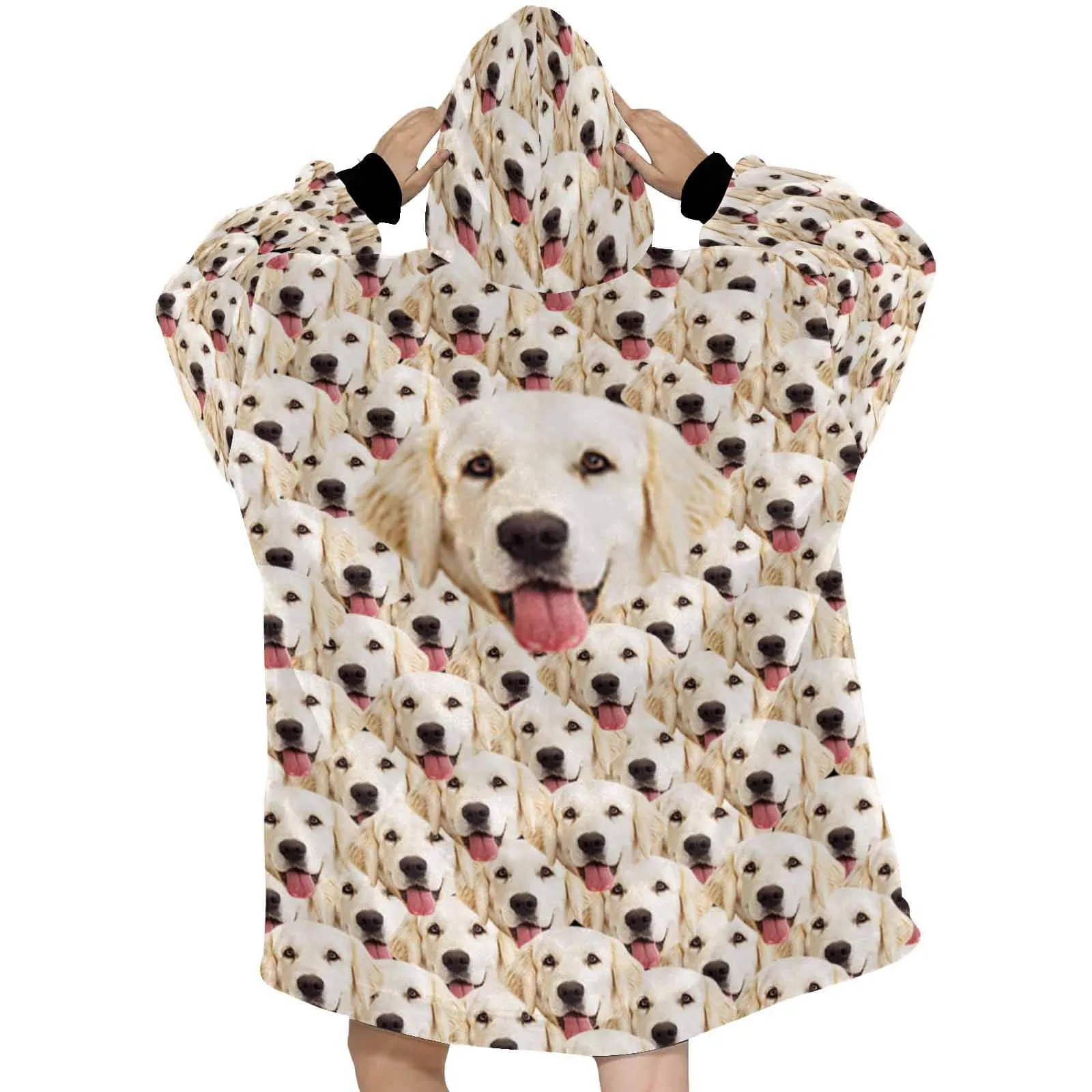 Custom Dog's Face Seamless Hooded Pajama Fleece Loungewear