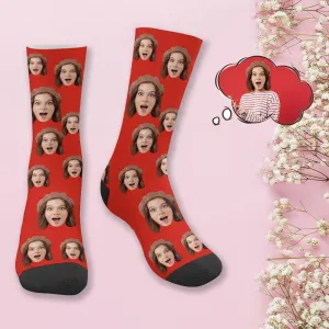 Custom Face Red Simple Socks