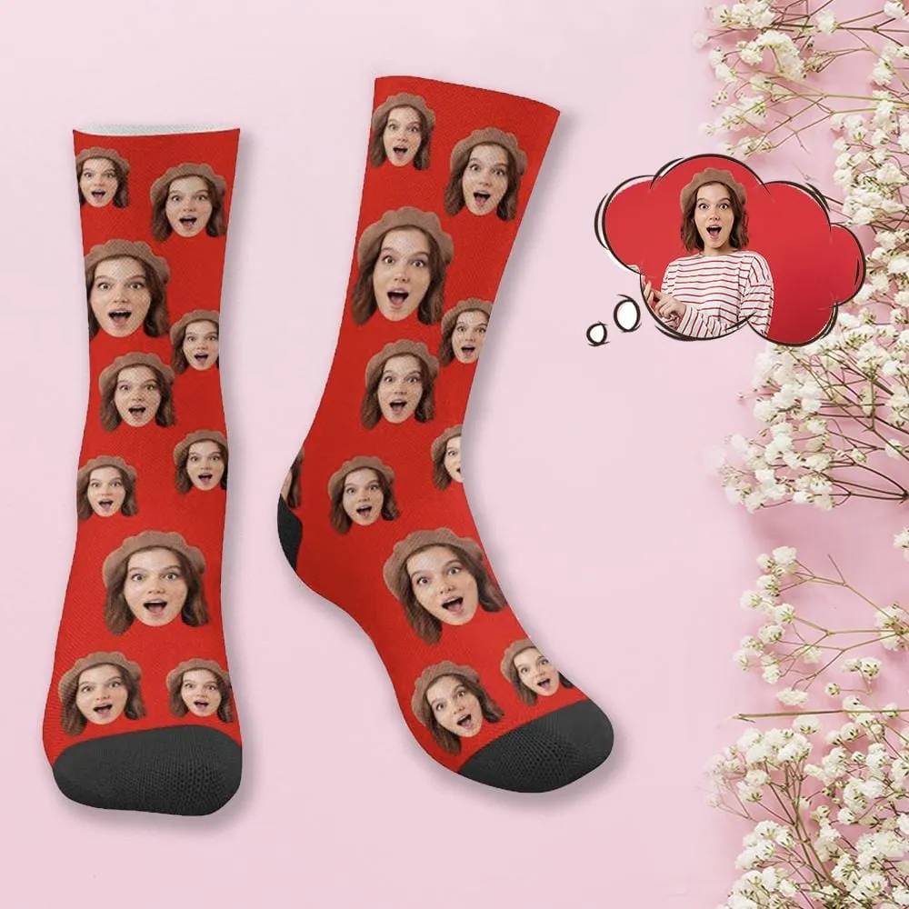Custom Face Red Simple Socks