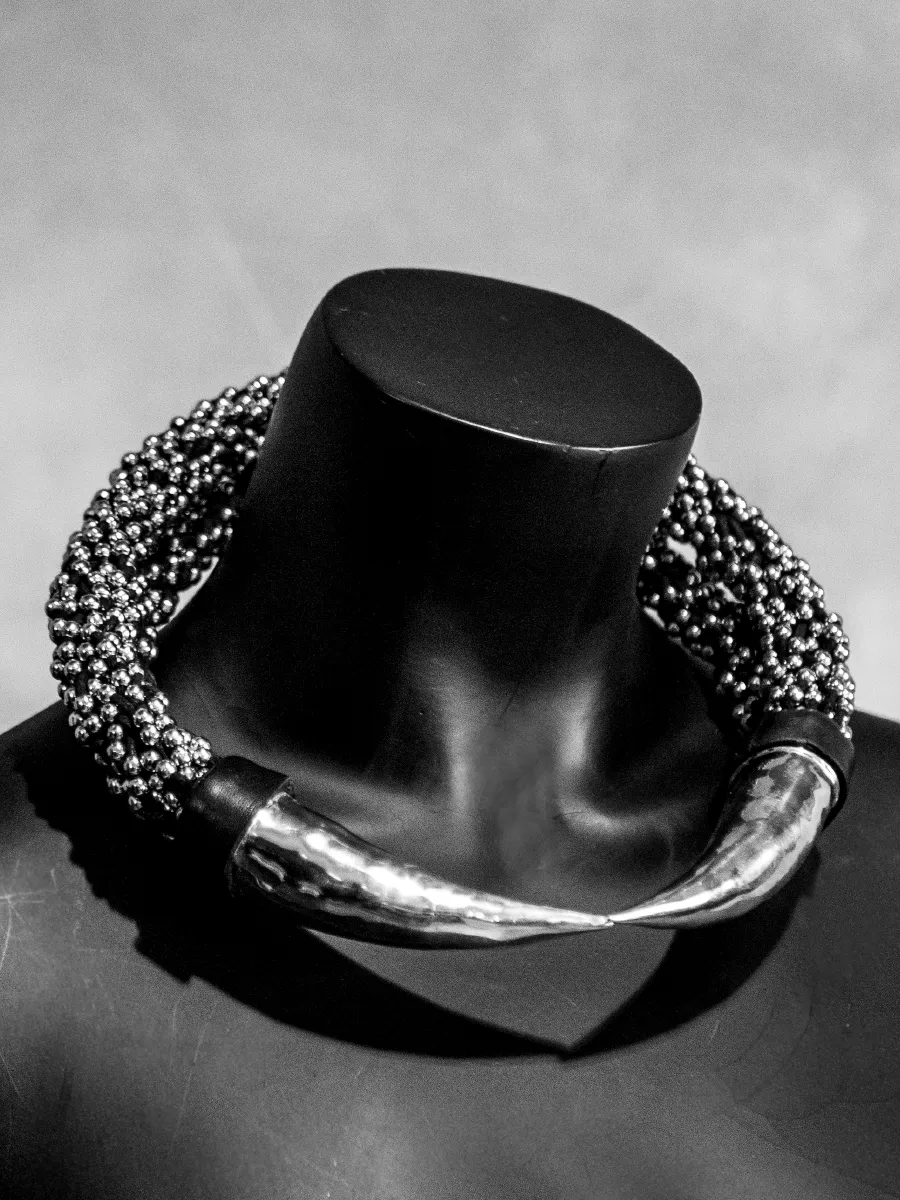 Elouai Horned Silver Beaded Necklace