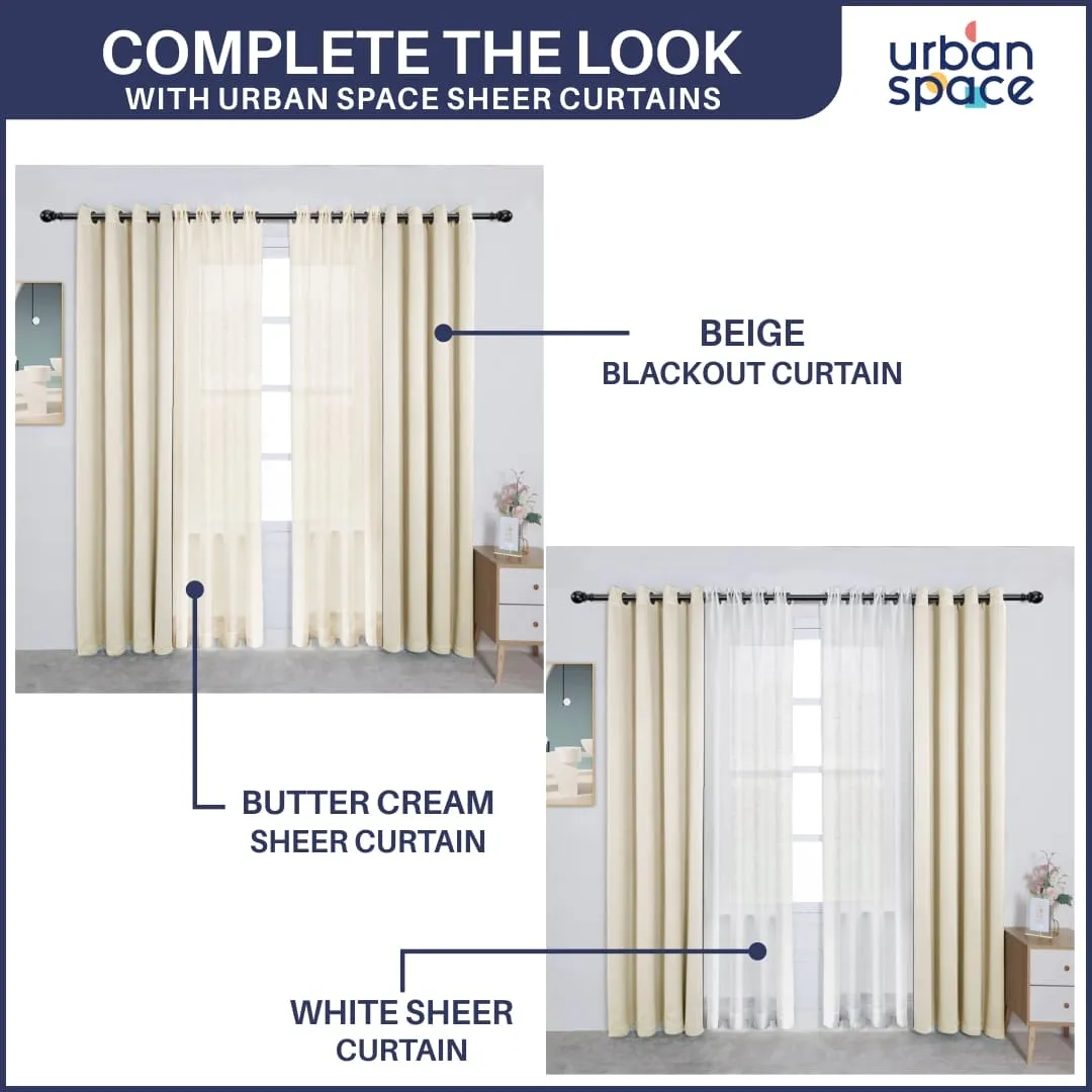 Faux Silk Blackout Curtains, For Door and Window, Pack Of 2 Curtains - Beige