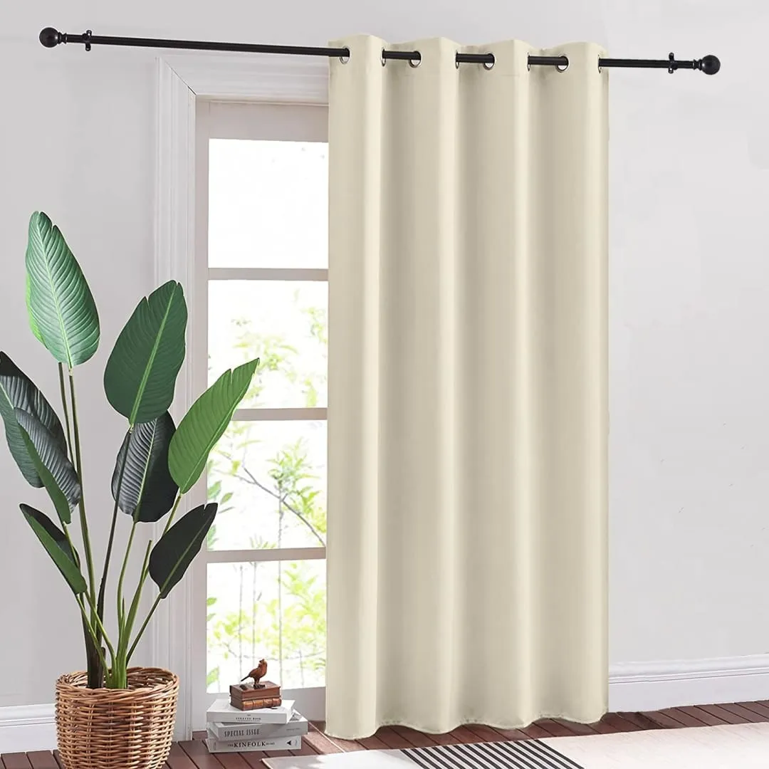Faux Silk Blackout Curtains, For Door and Window, Pack Of 2 Curtains - Beige