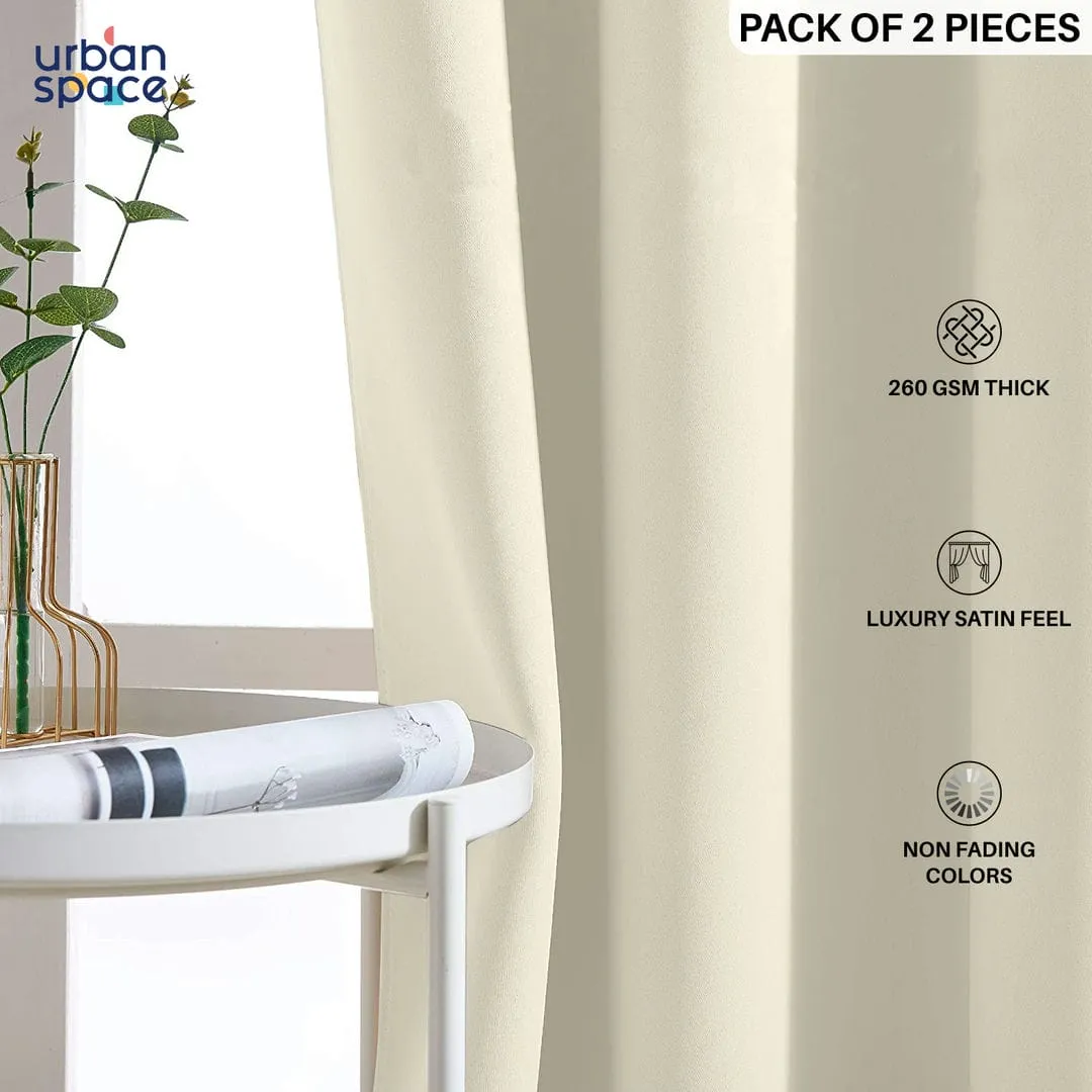 Faux Silk Blackout Curtains, For Door and Window, Pack Of 2 Curtains - Beige