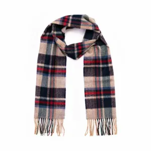 Fine Merino Scarf - Navy, Red and Biscuit Check - John Hanly