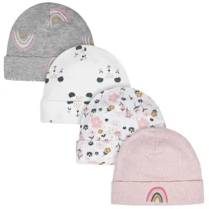 Gerber® 4-Pack Baby Girls Bear Caps
