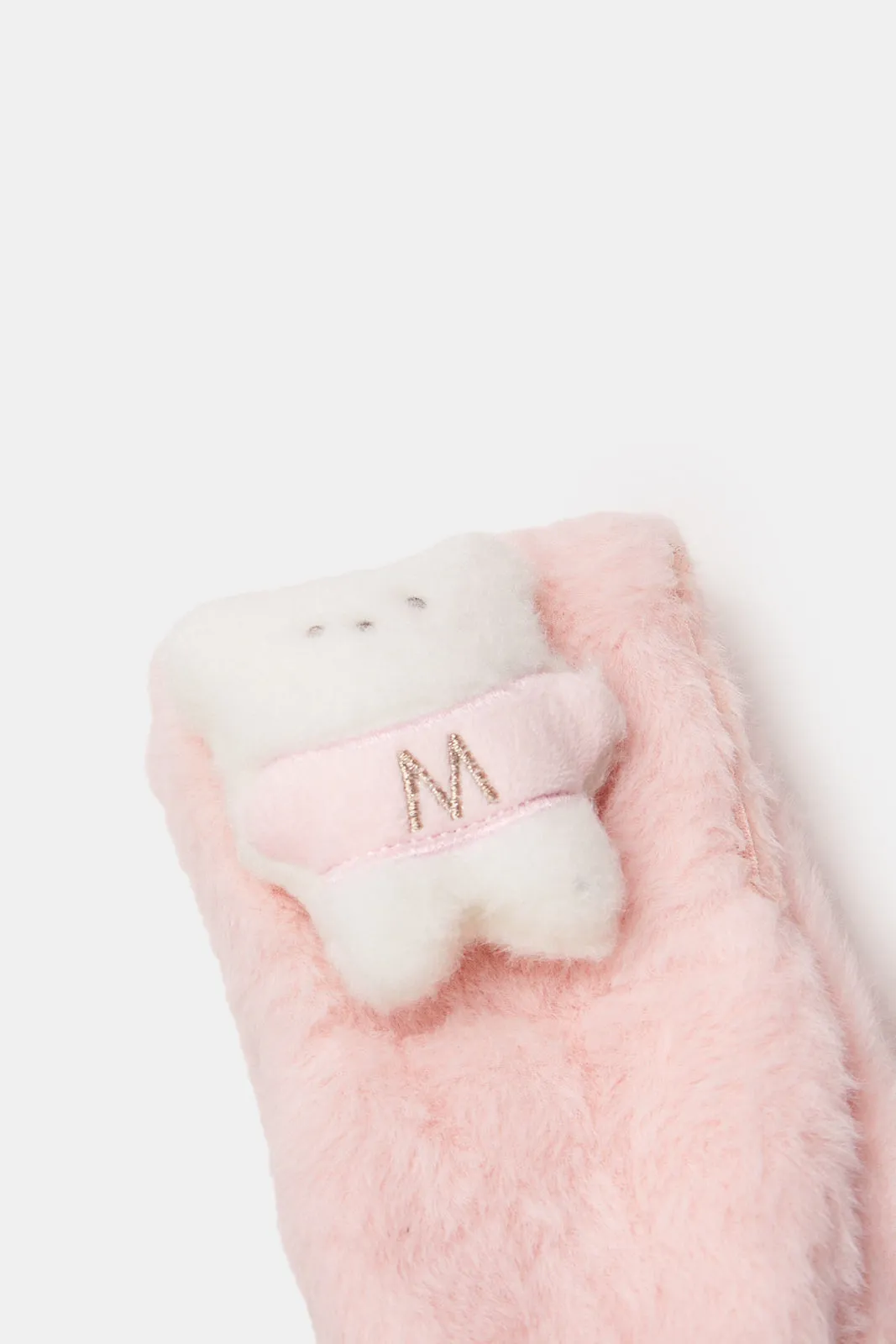 Girls Pink Bear Embellished Scarf