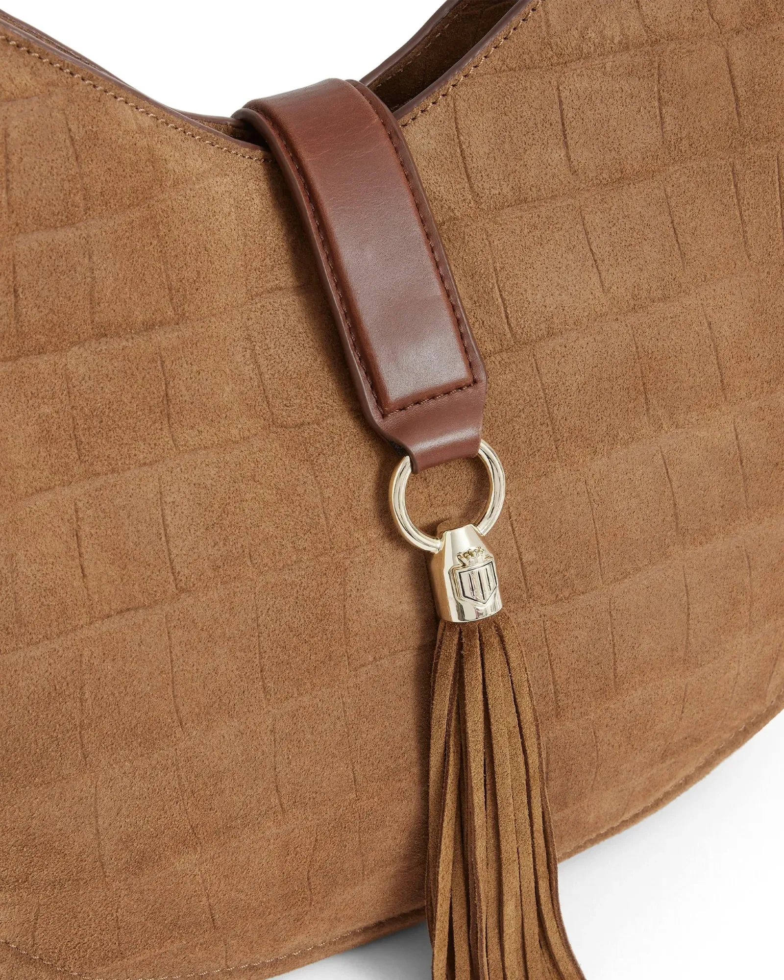 Langham Hobo Bag - Tan Croc Print Suede