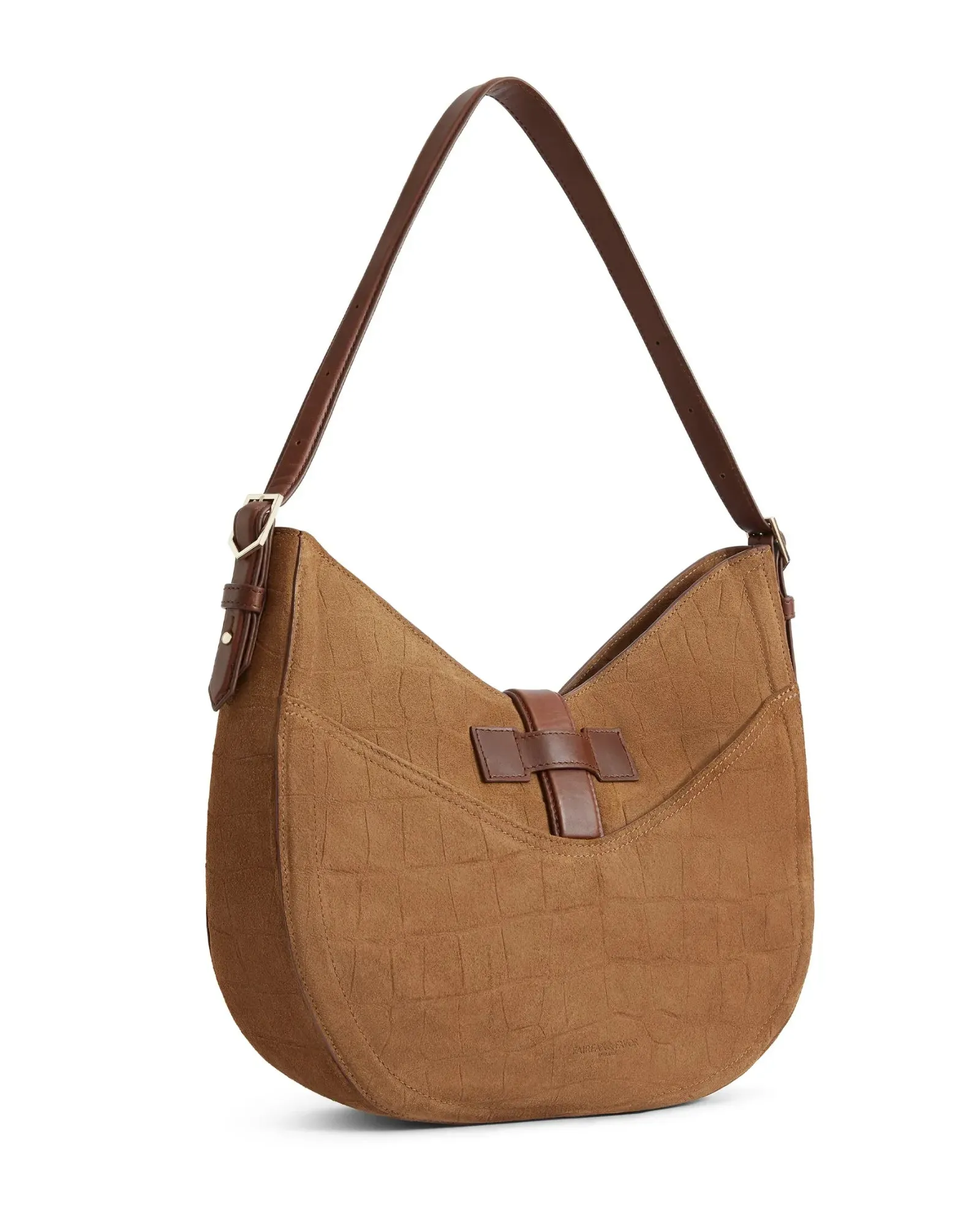 Langham Hobo Bag - Tan Croc Print Suede