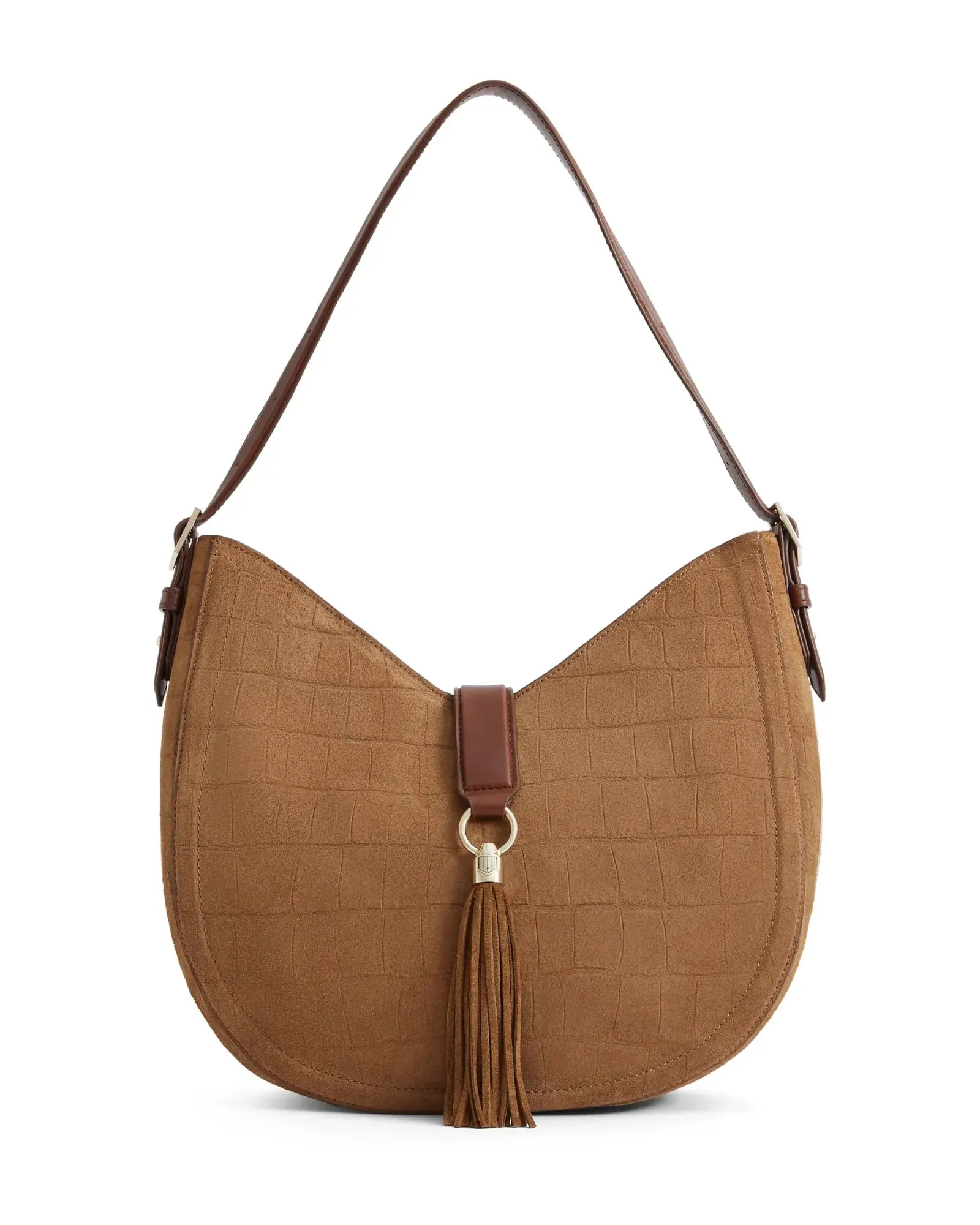 Langham Hobo Bag - Tan Croc Print Suede