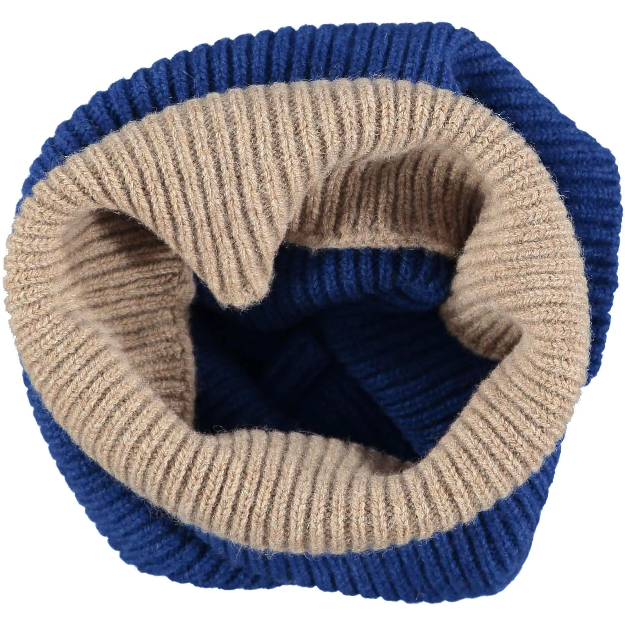 Marine Blue & Soft Brown Lambswool Snood
