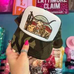 Online Exclusive | Laredo Longhorn Foam Trucker Cap in Camo & White