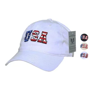 Patriotic USA Flag Embroidered Relaxed Cotton Polo Baseball Dad Caps Hats
