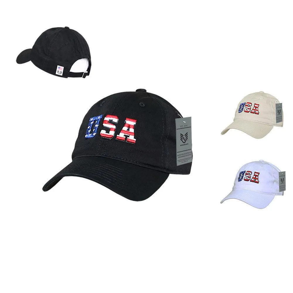 Patriotic USA Flag Embroidered Relaxed Cotton Polo Baseball Dad Caps Hats