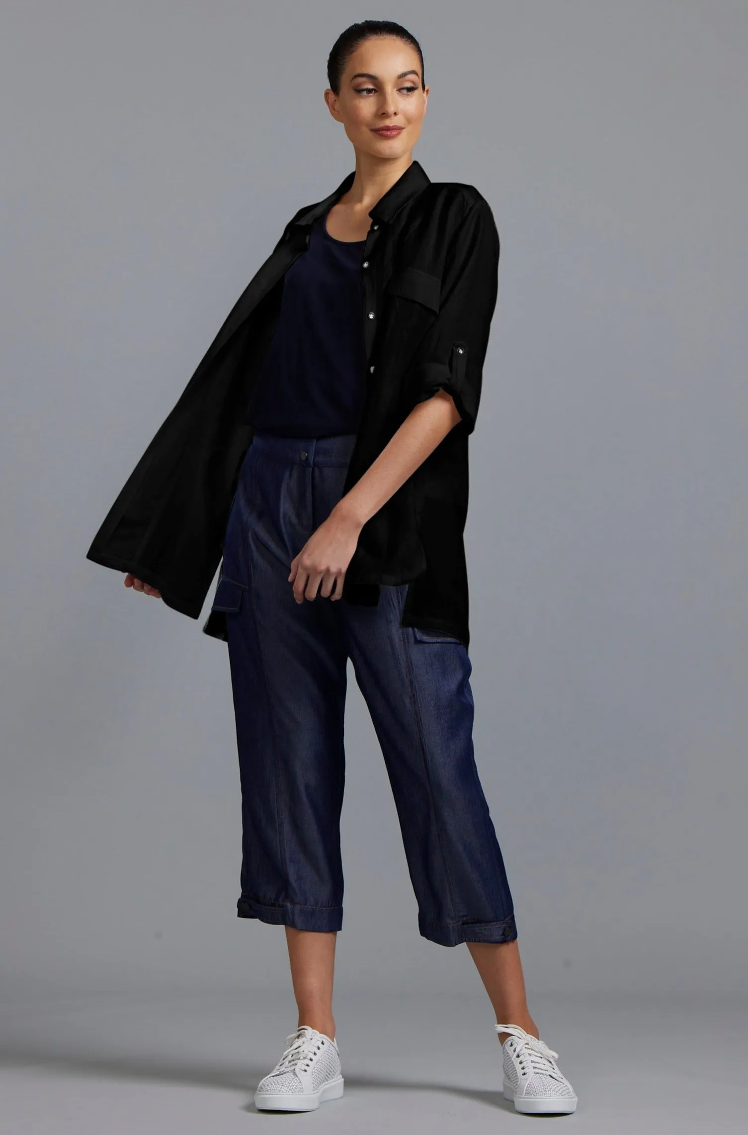 PAULA RYAN Washer Linen Panel Shirt - Black