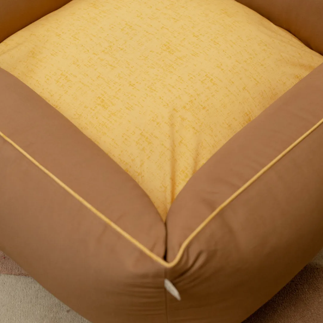 PoochMate OAK BOHO Brown & Canary Yellow Cotton Dog Bed : Teddy