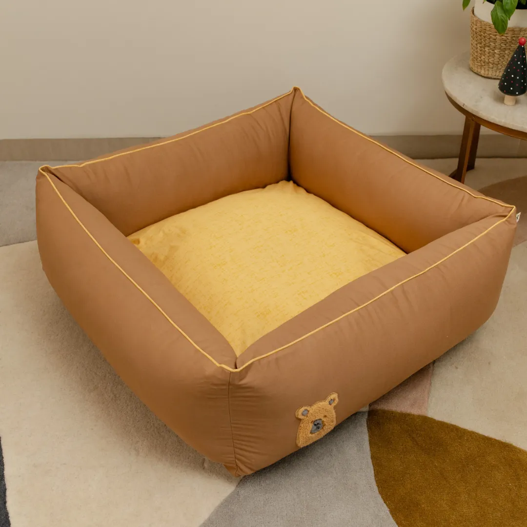 PoochMate OAK BOHO Brown & Canary Yellow Cotton Dog Bed : Teddy