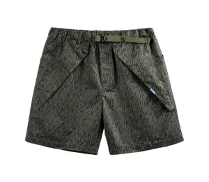 Printed technical fabric shorts with folded pocket bags