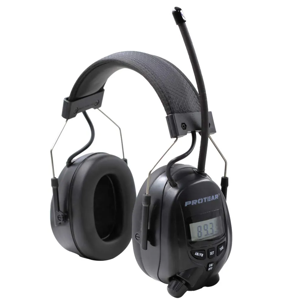 Protear Radio Headphones Hearing Protector Safety Earmuffs AM/FM Electronic Noise Reduction Rate 25dB for Mowing Working-Black