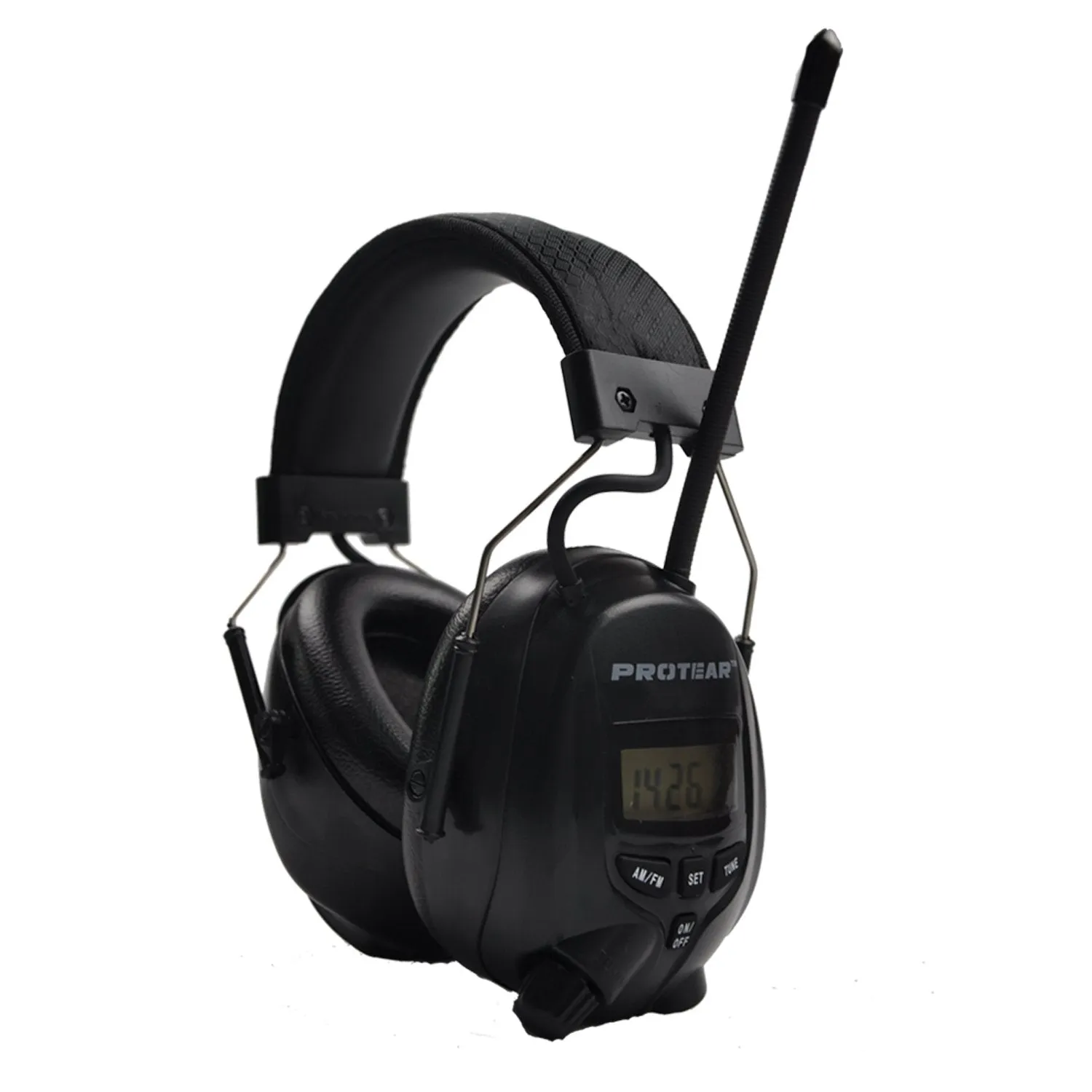 Protear Radio Headphones Hearing Protector Safety Earmuffs AM/FM Electronic Noise Reduction Rate 25dB for Mowing Working-Black