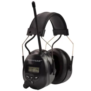 Protear Radio Headphones Hearing Protector Safety Earmuffs AM/FM Electronic Noise Reduction Rate 25dB for Mowing Working-Black