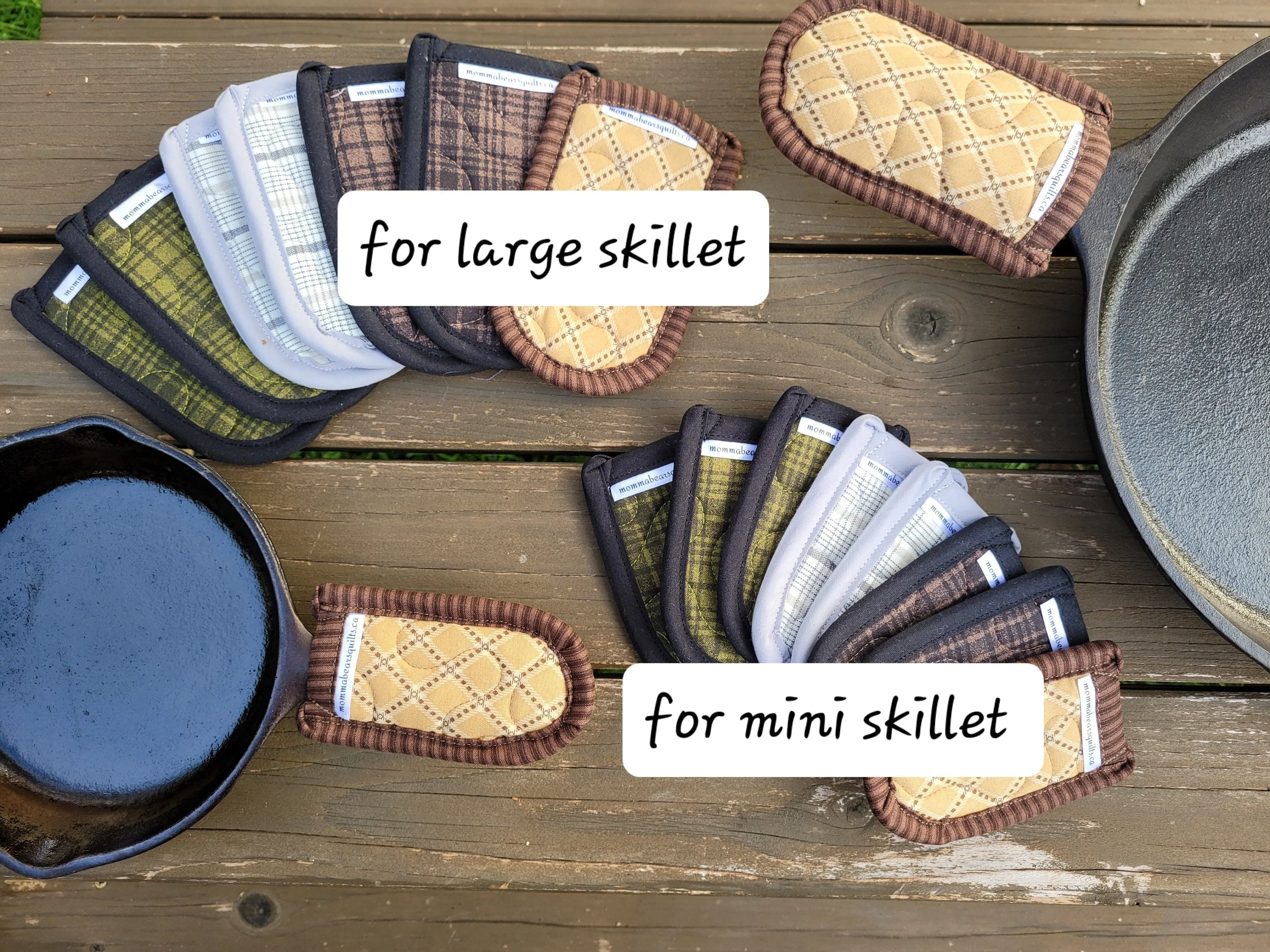 Quilted Handle Cover for Cast Iron Skillet, two sizes