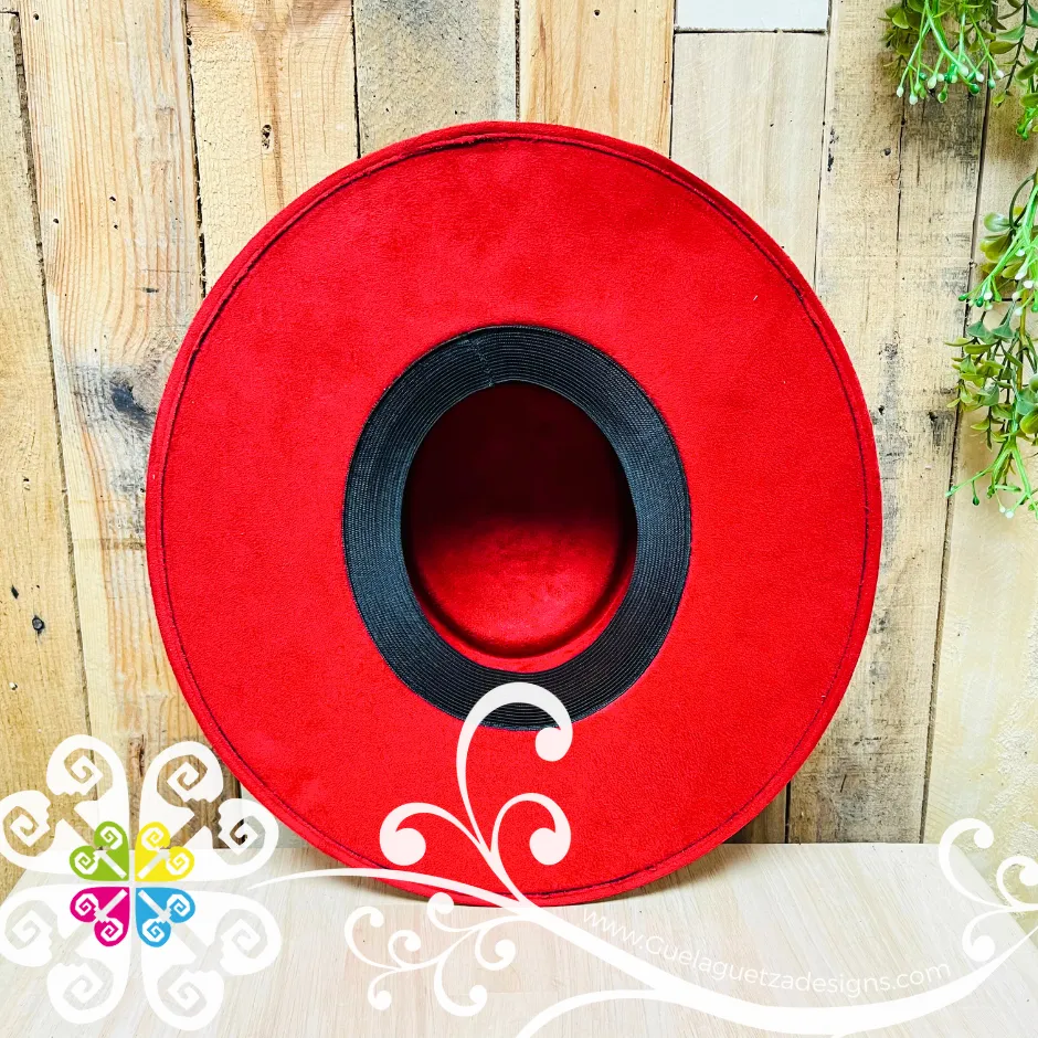 Red Oval Mitla Velvet Hat - Hand Painted Hat