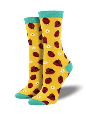 SockSmith Bamboo Women Crew Ladybug Bright Yellow