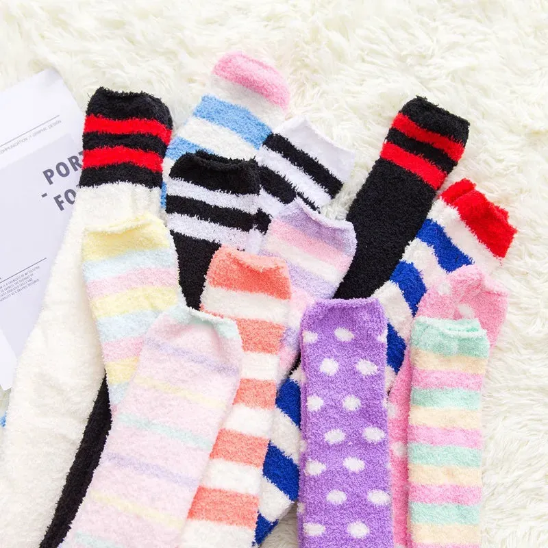 Soft Coral Fleece Striped Socks Collection