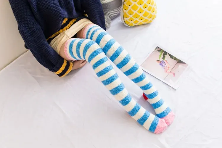 Soft Coral Fleece Striped Socks Collection