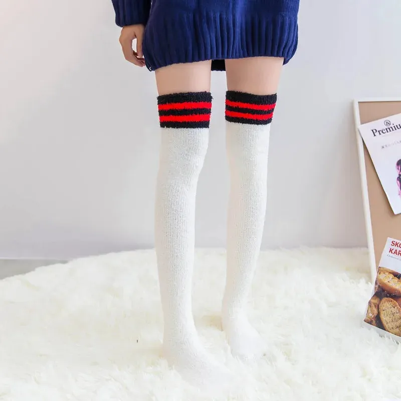 Soft Coral Fleece Striped Socks Collection