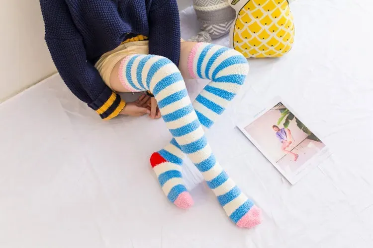 Soft Coral Fleece Striped Socks Collection
