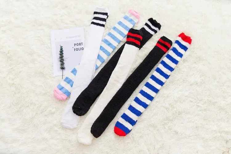 Soft Coral Fleece Striped Socks Collection