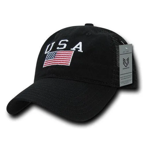 USA US Flag Patriotic Relaxed Fit Trucker Cotton Baseball Caps Hats