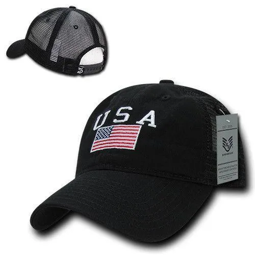 USA US Flag Patriotic Relaxed Fit Trucker Cotton Baseball Caps Hats