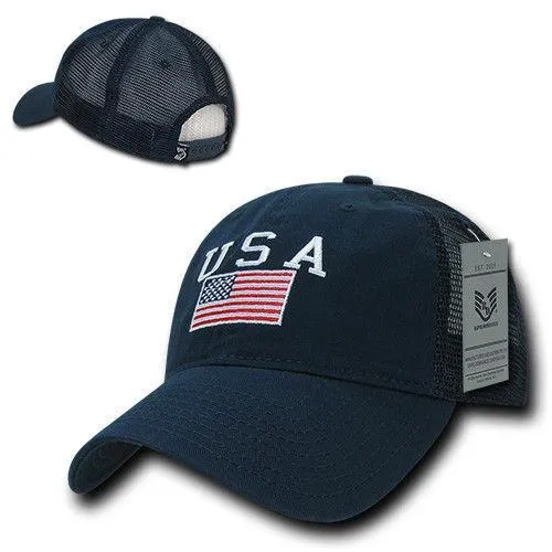 USA US Flag Patriotic Relaxed Fit Trucker Cotton Baseball Caps Hats