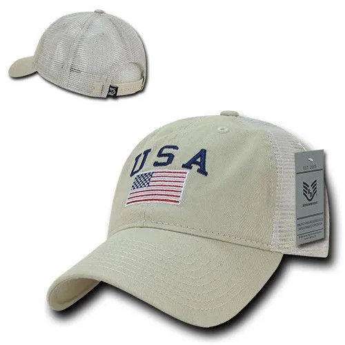USA US Flag Patriotic Relaxed Fit Trucker Cotton Baseball Caps Hats