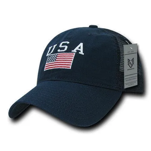 USA US Flag Patriotic Relaxed Fit Trucker Cotton Baseball Caps Hats