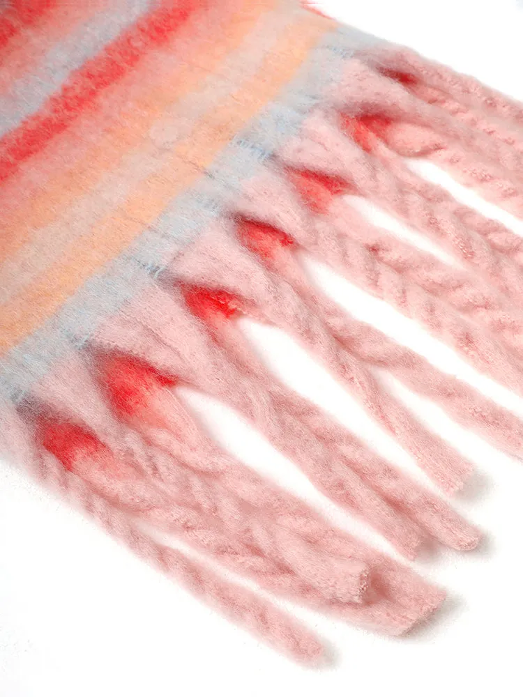Warm & Cozy Striped Contrast Fringe Trim Scarf