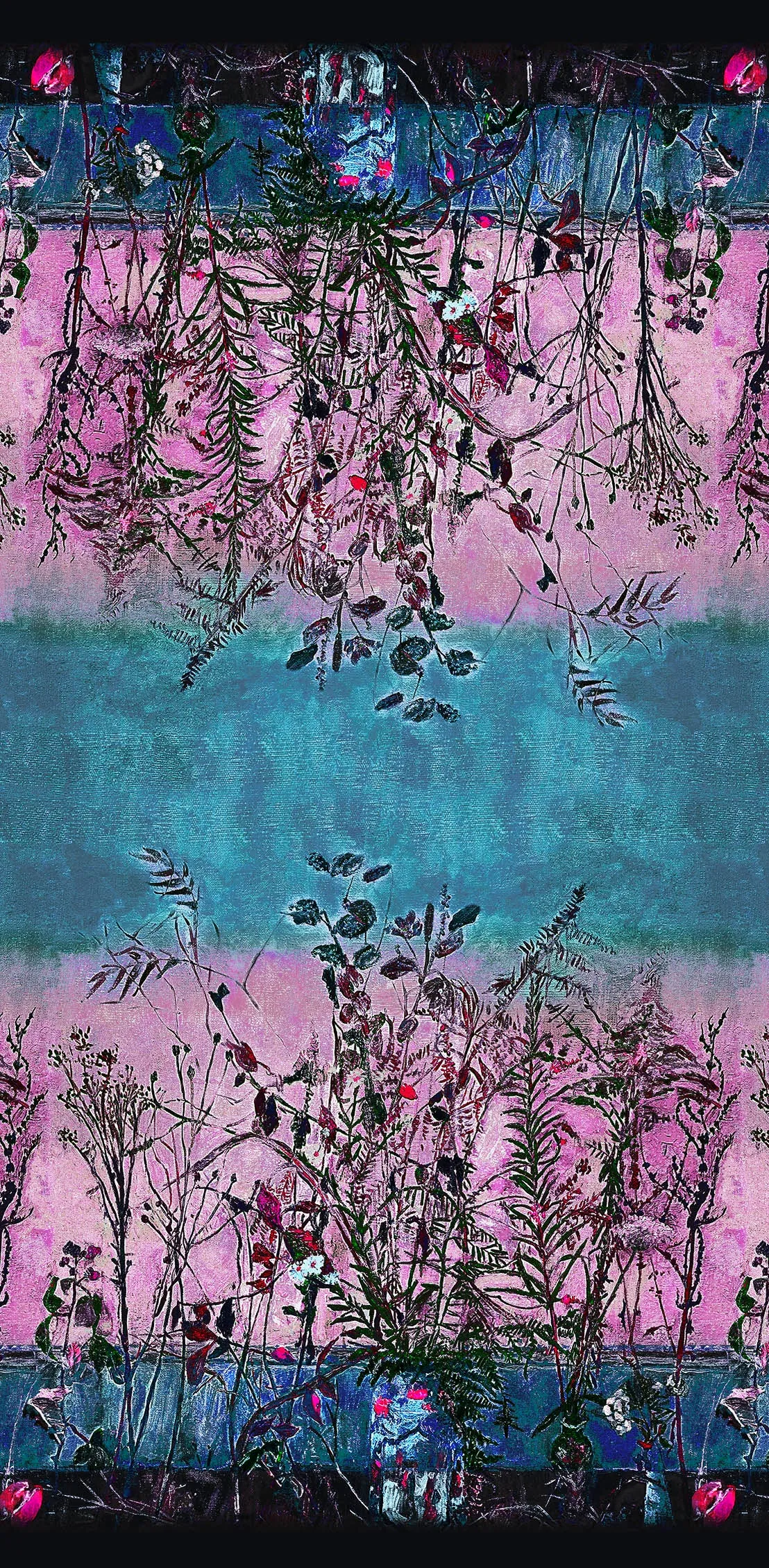Wild Twigs Pink Blue Wool Silk Scarf
